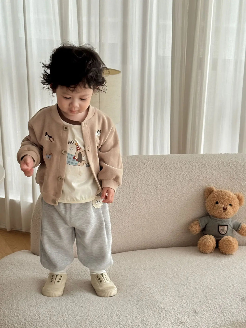 Trendy Baby & Peuter Baseball Jas – Herfst, Honden Borduursels & Comfortabel