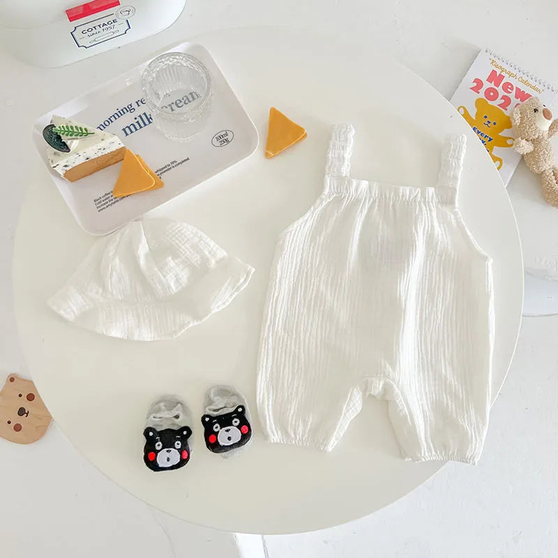 Baby Bear Setje – Ademend Zomer Rompertje met Zonnehoedje voor Baby’s 3-24 maanden