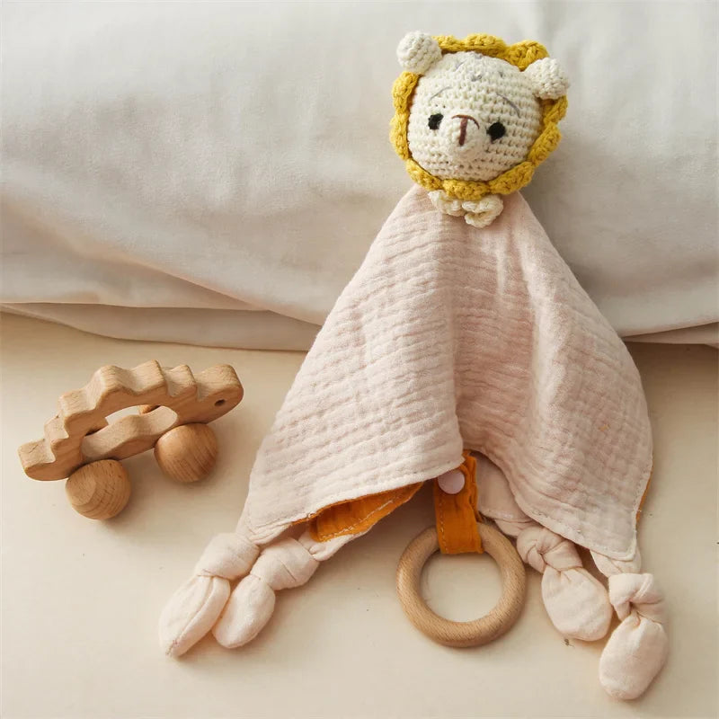 Knuffeldoekje voor Baby met Houten Bijtring en Rammelaar - 100% Katoen | Ideaal voor Doorkomende Tandjes & Comfort