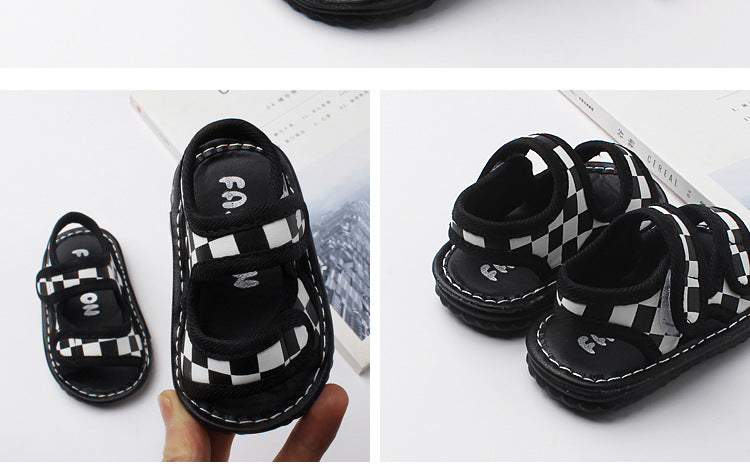 Sandaal met Klittenband - CheckerSteps Unisex, Zwart/Roze, Maat 16-20