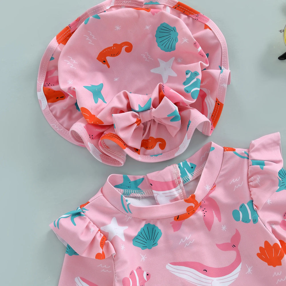 Baby Meisjes UV Zwempak met Zonnehoed – Lange Mouwen | 6M-3 jr