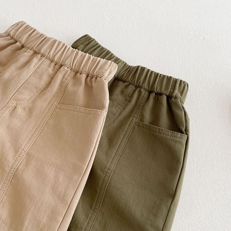 Korte Broek Cargo - Natu Shorts Baby Peuter Kleuter Kinderen, Beige/Groen, Katoen, Maat 0-6 Jaar