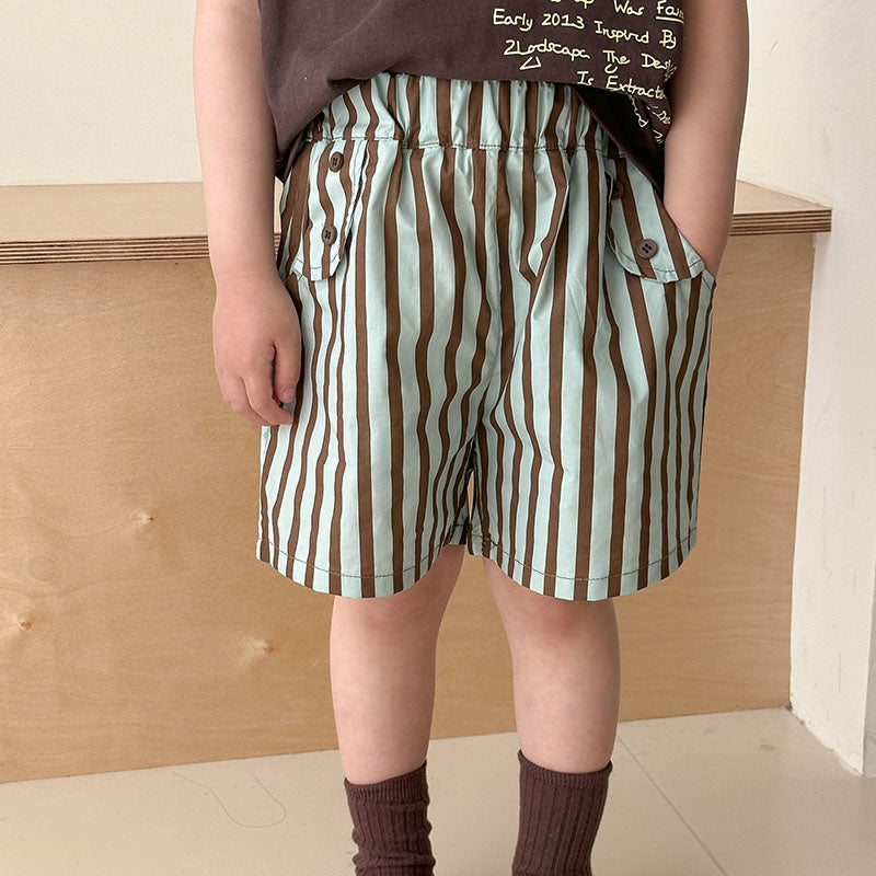 Zomer Kleding Set Gestreepte Korte Broek + T-shirt - Tula Unisex, Roze/Bruin, Katoen, Maat 0-8 Jaar