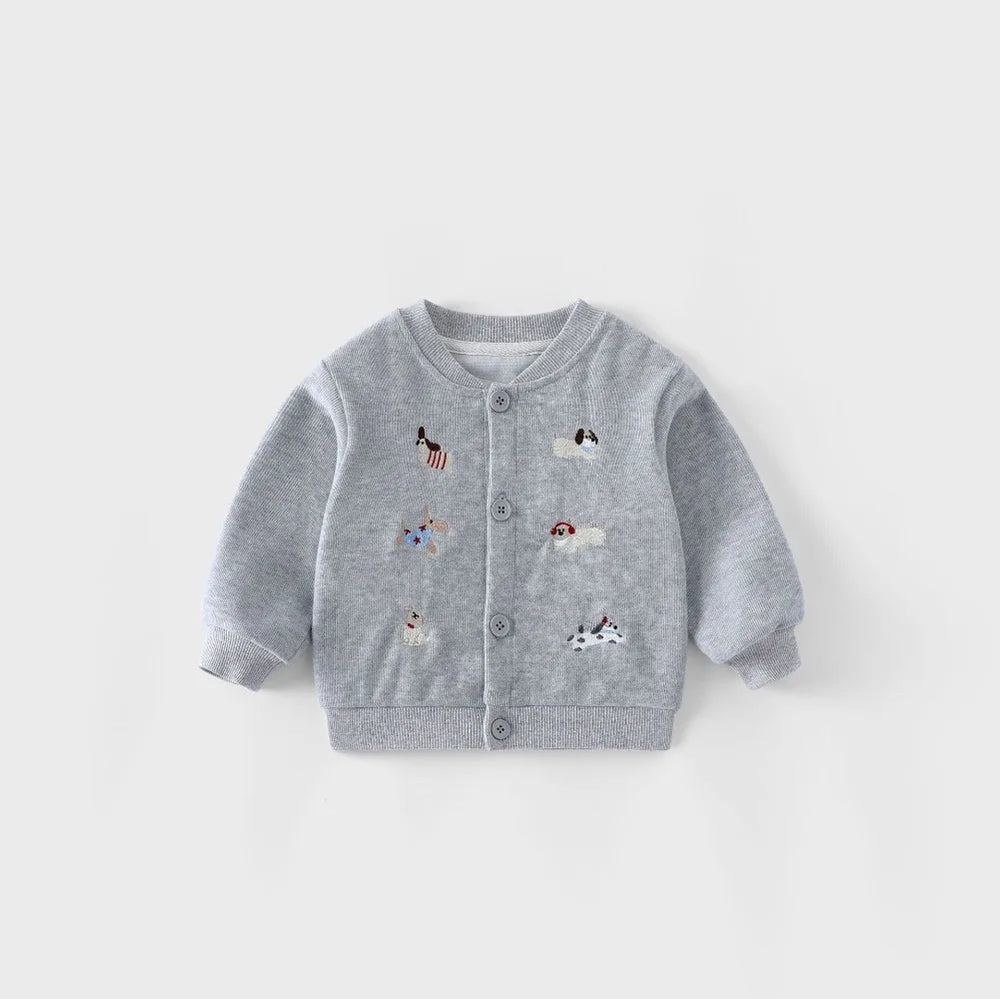 Trendy Baby & Peuter Baseball Jas – Herfst, Honden Borduursels & Comfortabel