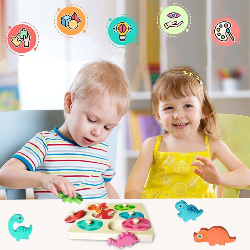 Houten Puzzel – Dino Discovery, Educatief Speelgoed voor Peuters, Fijne Motoriek, Kleurrijk & Duurzaam, +2 Jaar