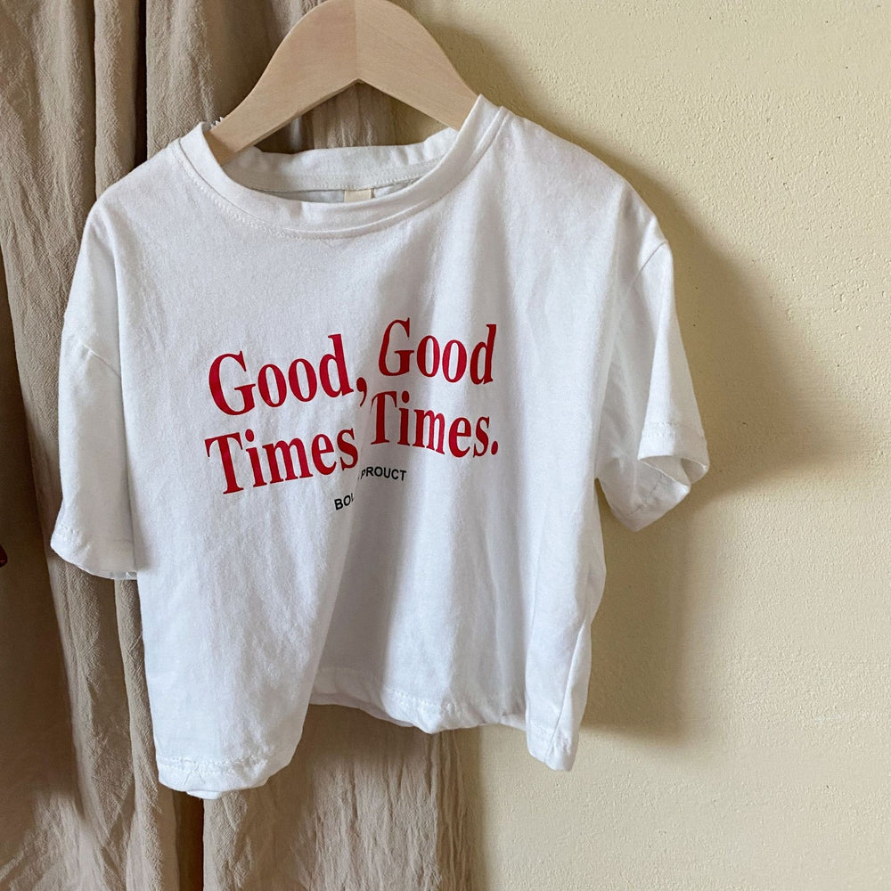 T-shirt met Good Times print – Lumi & Loom Unisex, Bruin/Wit, Katoen, Maat 0-8 Jaar