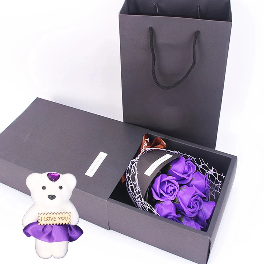 BloomCherish Zeeprozen Boeket met Beer – Luxe Cadeaubox voor Valentijn & Moederdag