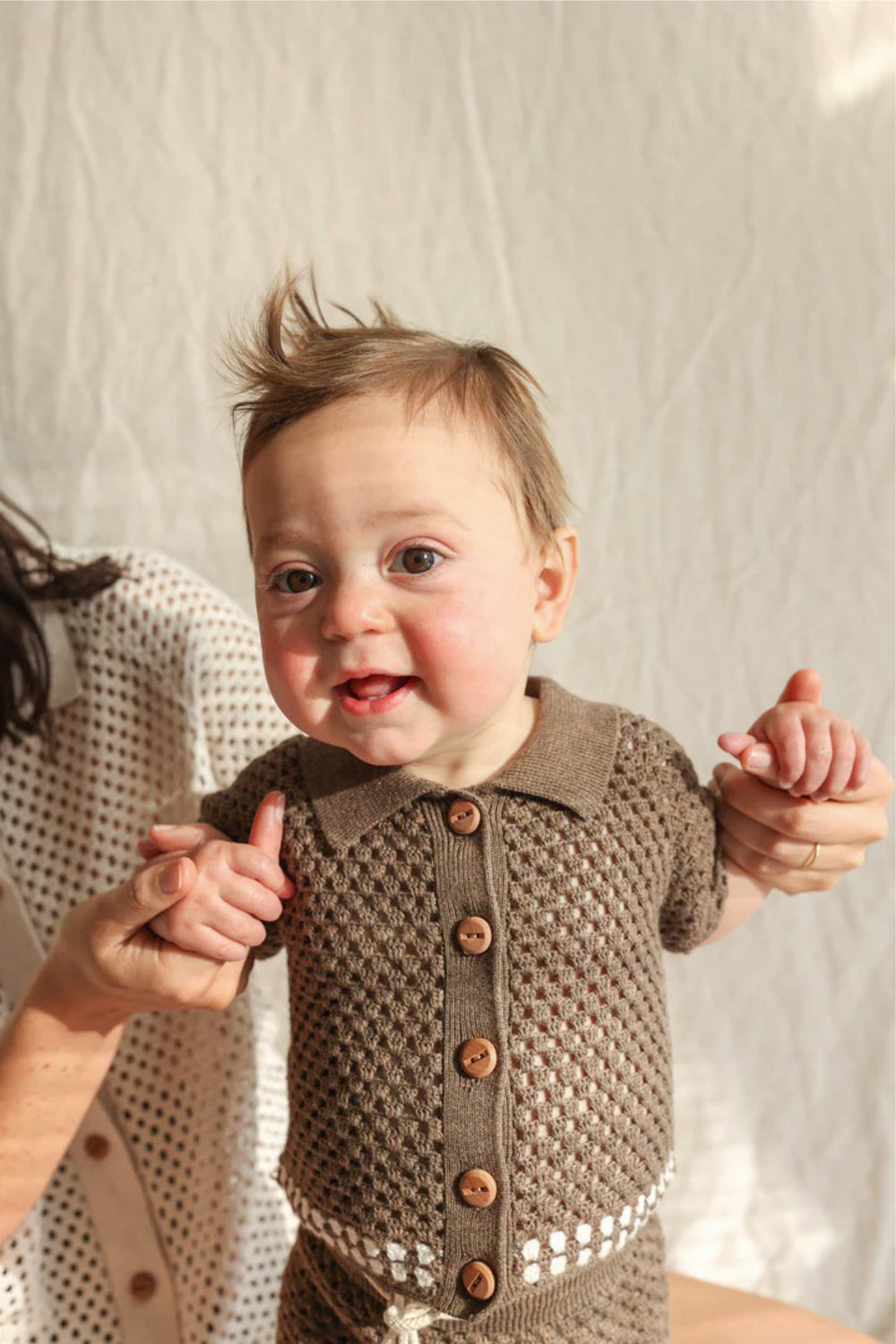 Milo Crochet Babyset – Gehaakt Zomersetje met Kraag & Houten Knopen | Maat 0–2 Jaar