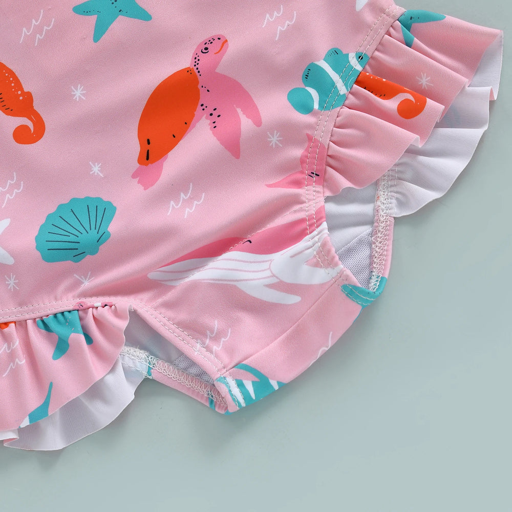 Baby Meisjes UV Zwempak met Zonnehoed – Lange Mouwen | 6M-3 jr