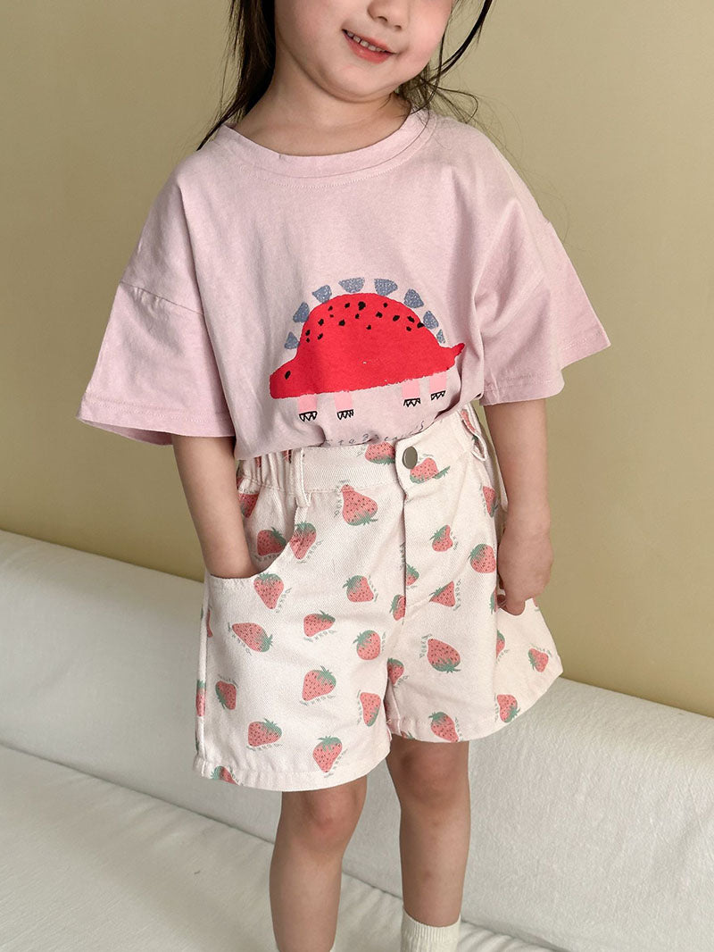 T-shirt met Dinoprint - Baby Peuter Kleuter Kinderen, Groen/Grijs/Beige/Roze, Katoen, Maat 0-8 Jaar