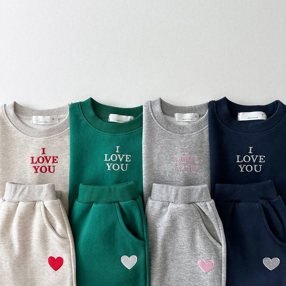 Joggingpak I Love You - Baby Peuter Kleuter Kinderen, Beige/Groen/Grijs/Blauw, Katoen, Maat 0-6 Jaar