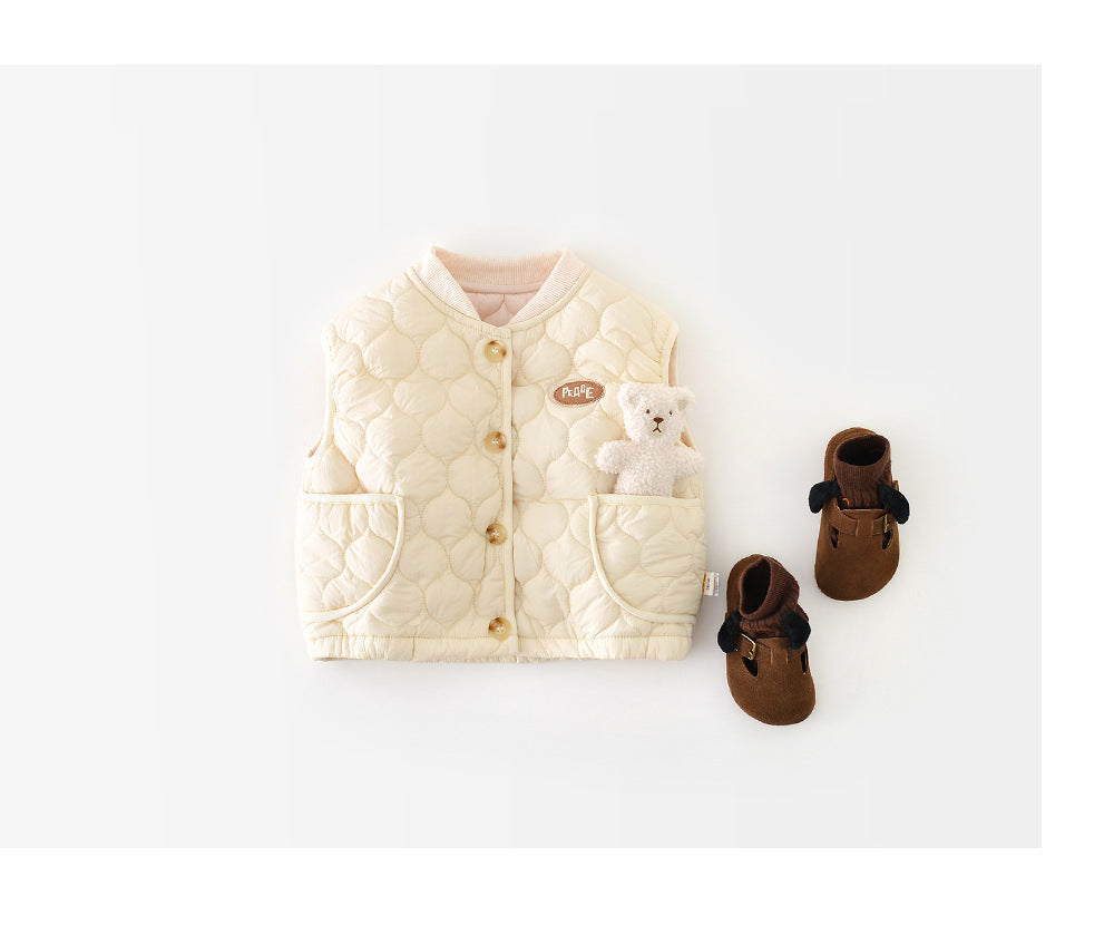 Gewatteerde Bodywarmer - CozyNest Unisex, Beige/Bruin, Katoen, Maat 0-4 Jaar