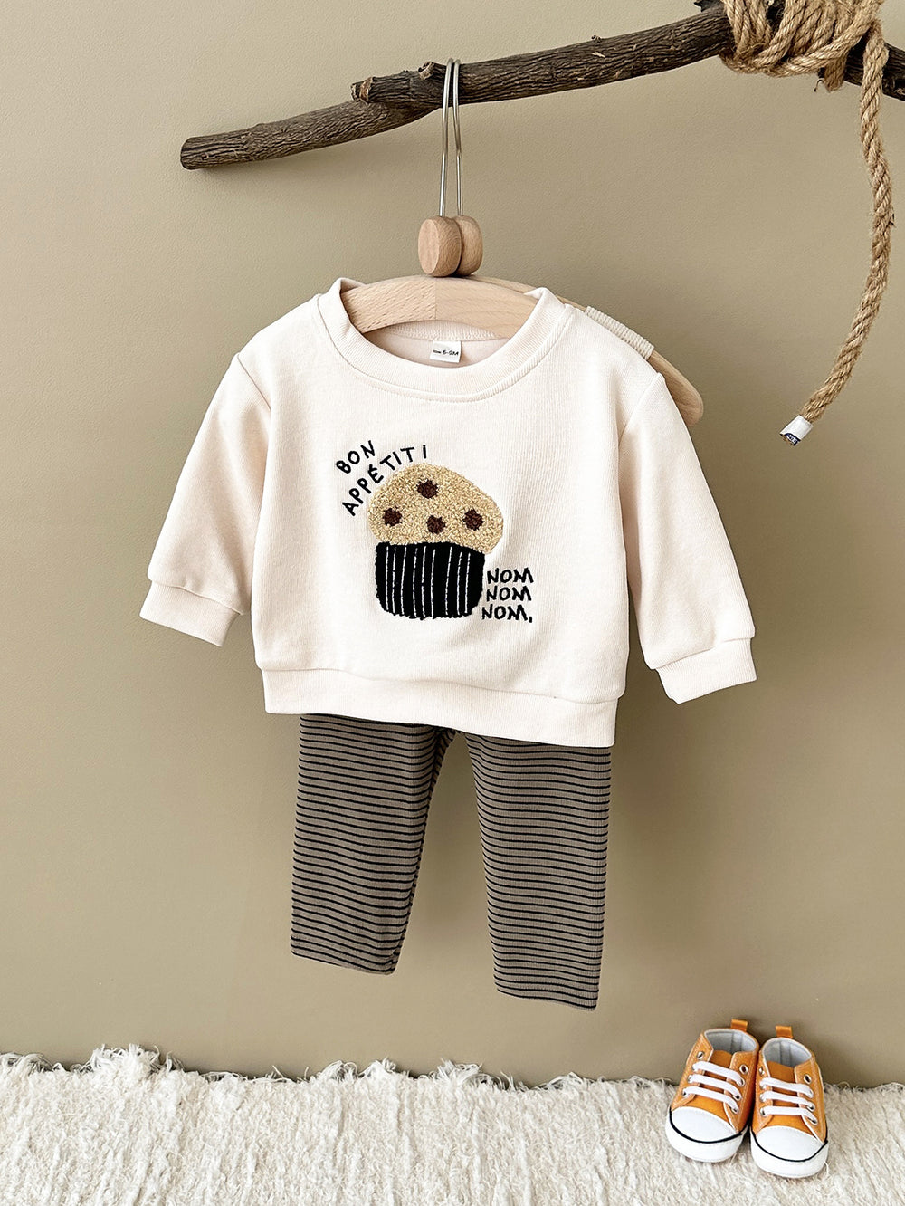 Kledingset Legging met Sweater Muffin - Nom Nom Unisex, Beige, Katoen, Maat 0-3 Jaar