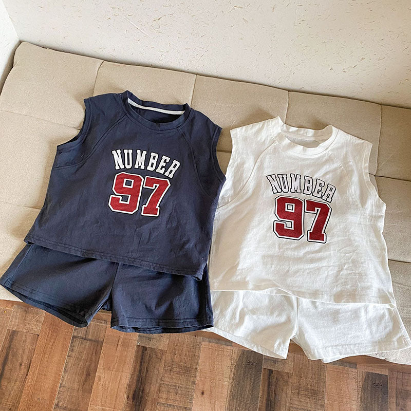 Zomer Kledingset T-shirt + Korte Broek - Team97 Unisex, Grijs/Wit, Katoen, Maat 0-8 Jaar