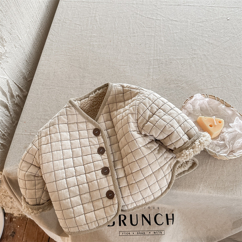 TeddySoft Gewatteerd Babyjasje Unisex | Winterjas 1–6 Jaar | Warme Katoenen Jas met Knoopsluiting & Ruitpatroon