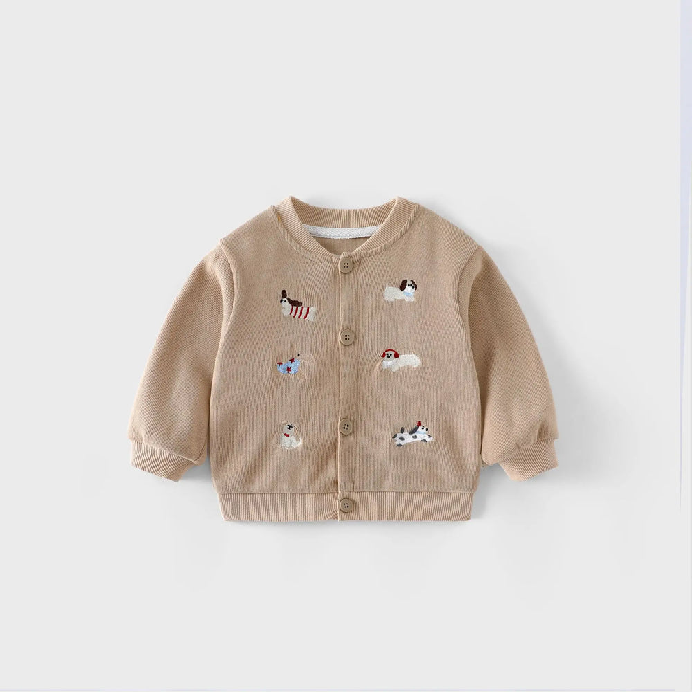 Trendy Baby & Peuter Baseball Jas – Herfst, Honden Borduursels & Comfortabel
