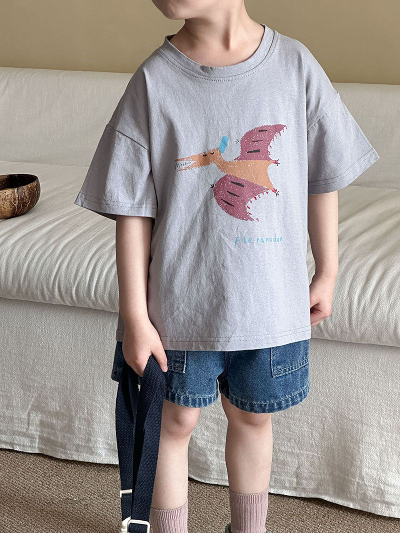 T-shirt met Dinoprint - Baby Peuter Kleuter Kinderen, Groen/Grijs/Beige/Roze, Katoen, Maat 0-8 Jaar