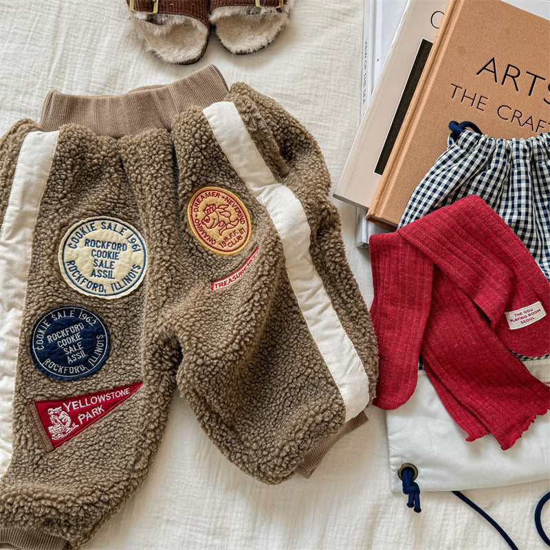 Teddy Joggingbroek - SnugTrail Unisex, Bruin/Grijs, Katoen, Maat 0-6 Jaar-More For Mini