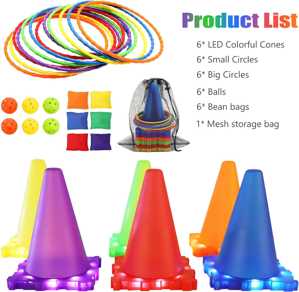 LED Werpspel Set Kinderen – Lichtgevende Kegels & Ringen Spel