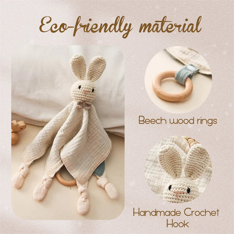 Knuffeldoekje voor Baby met Houten Bijtring en Rammelaar - 100% Katoen | Ideaal voor Doorkomende Tandjes & Comfort