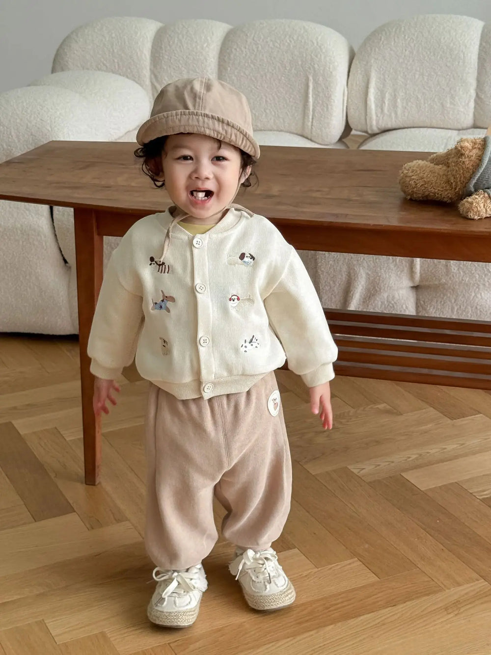 Trendy Baby & Peuter Baseball Jas – Herfst, Honden Borduursels & Comfortabel
