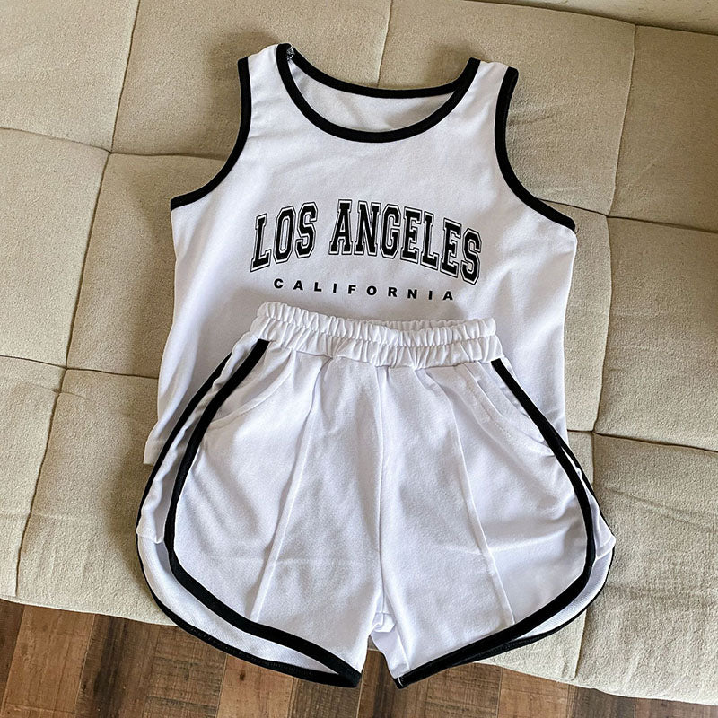 Basketbal LA Kleding Set Korte Broek + Hemd - Baby Peuter Kleuter Kinderen, Bruin/Wit, Katoen, Maat 0-8 Jaar