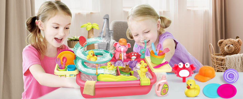 AquaFun PlayPark Waterspeeltafel – Educatief Waterspeelgoed met Fontein, Glijbaan & Dieren | Voor Binnen & Buiten | Leeftijd 2–6 Jaar