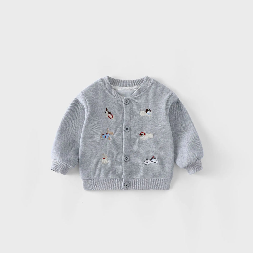 Trendy Baby & Peuter Baseball Jas – Herfst, Honden Borduursels & Comfortabel