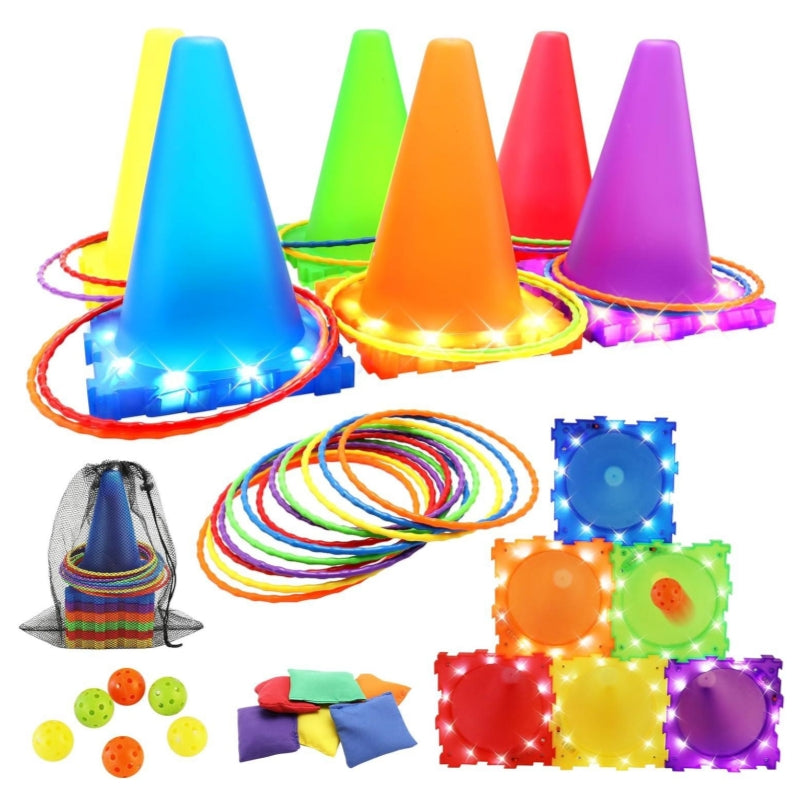 LED Werpspel Set Kinderen – Lichtgevende Kegels & Ringen Spel