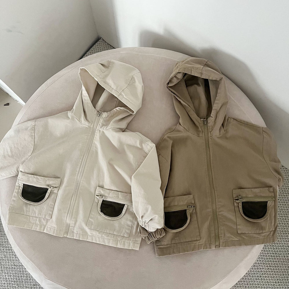 Kinder Jas met Capuchon – Lichtgewicht Windbreaker Beige/Bruin (0–8 Jaar)