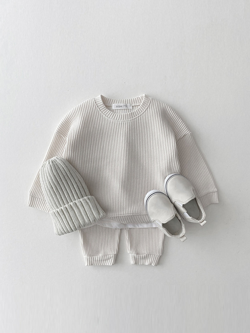 Set met Broek en Trui van Wafel - Porto-Novo Unisex, Blauw/Roze/Grijs/Groen/Geel, Katoen, Maat 0-3 Jaar-More For Mini