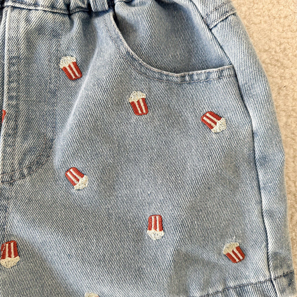 Korte Broek met Popcorn - Baby, Peuter, Kleuter, Kinderen - Blauw/Zwart, Katoen, Maat 0-8 Jaar