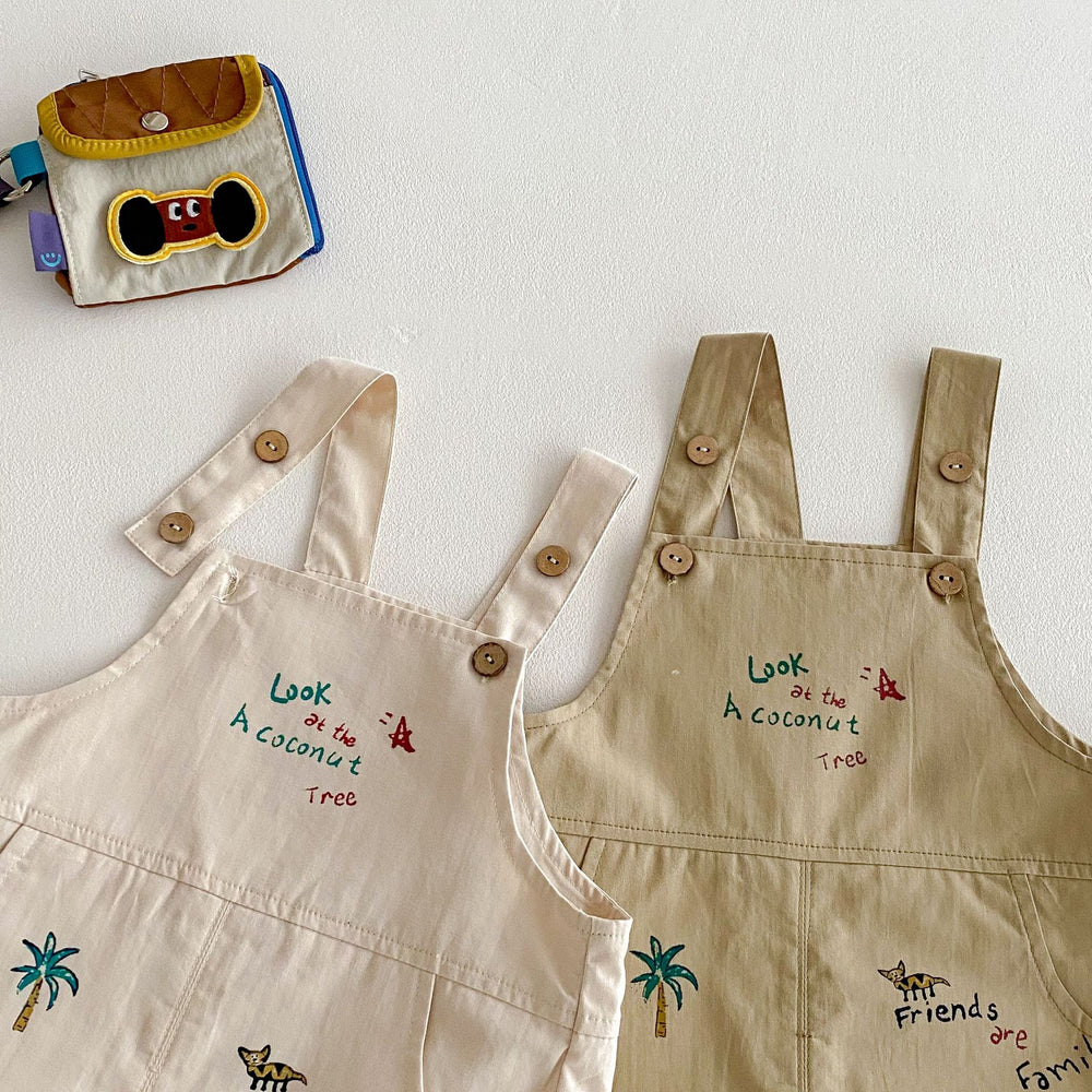 Tuinbroek met Palmbomen - Baby Peuter Kleuter Kinderen Playsuit, Beige/Bruin, Katoen, Maat 0-5 Jaar