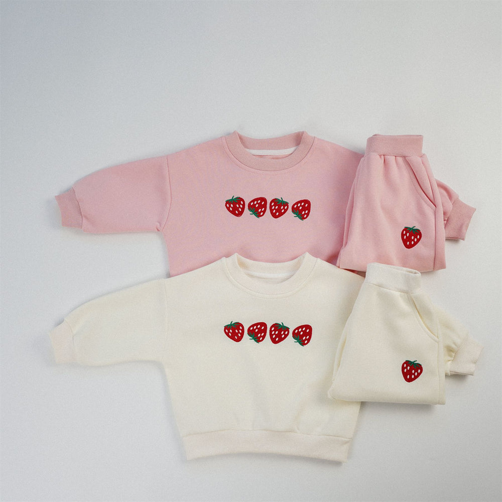 Joggingpak met Aardbeienprint - BerryBunch Meisjes, Roze/Wit, Katoen, 0-6 Jaar