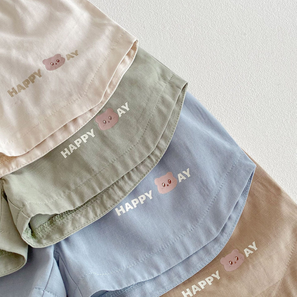 Korte Broek met Beer - Lino Shorts Unisex, Bruin/Groen/Beige/Blauw, Katoen, Maat 0-5 Jaar