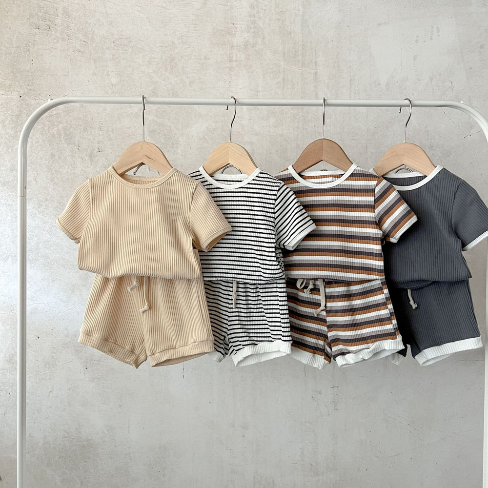 Unisex Zomerset Baby – 2-delig Rib Katoen T-shirt & Short | Nilo & Nox (0–3 Jaar