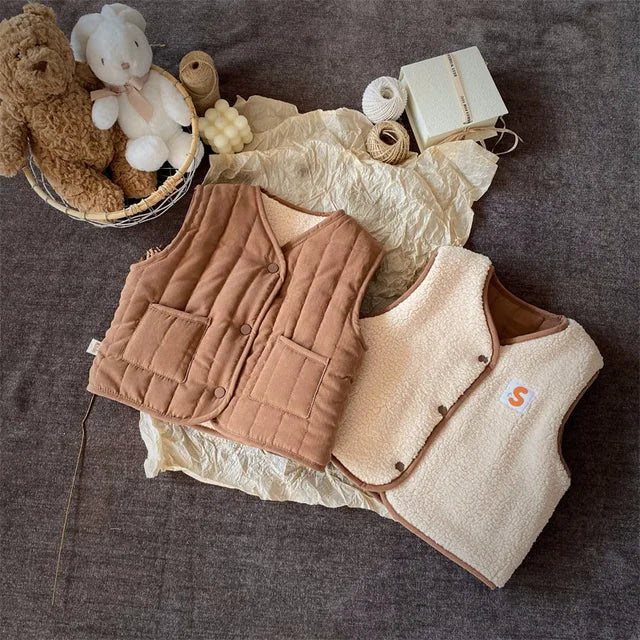 Bodywarmer met Wol - Gaborone Unisex, Roze/Bruin/Beige, Katoen, Maat 0-6 Jaar-More For Mini