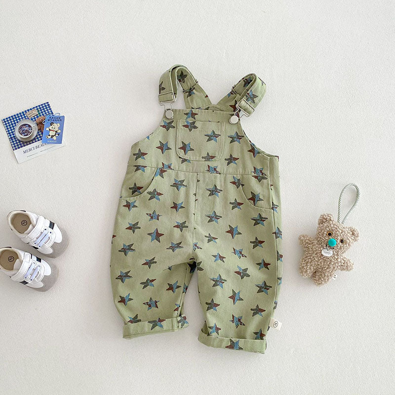 Tuinbroek met Sterren - Sterrenvanger Unisex, Beige/Groen, Katoen, Maat 0-5 Jaar