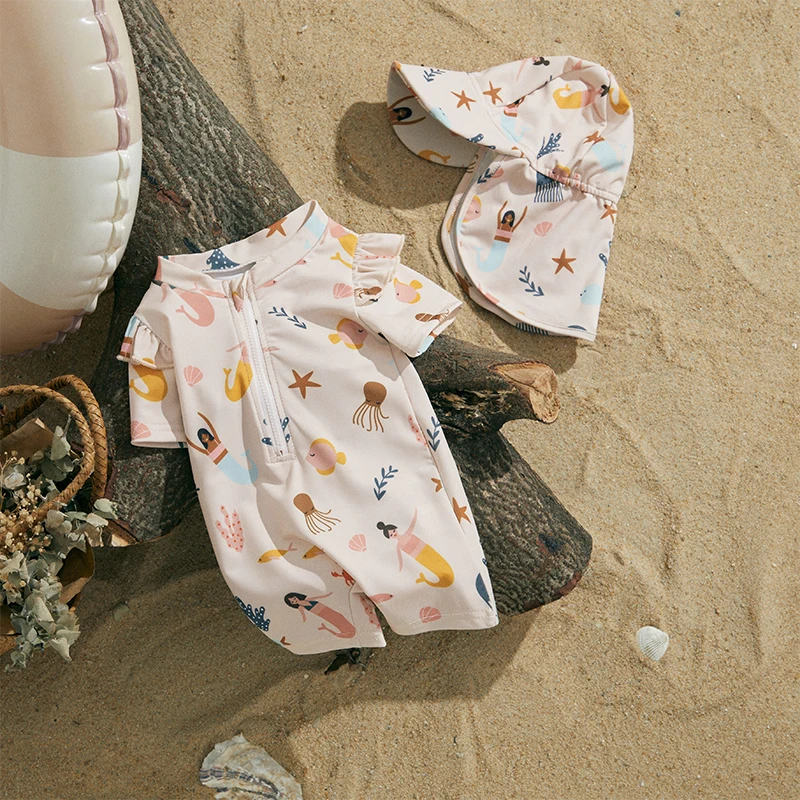 UV Zwempakje met Hoedje voor Baby’s – Polyester Zomeroutfit –  Ritssluiting (0-2 Jaar)