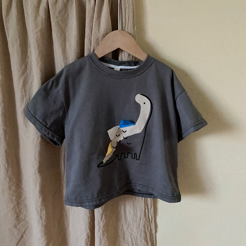 T-shirt met Dino - Peuter, Kleuter, Kinderen, Beige/Grijs, Katoen, Maat 1-7 Jaar