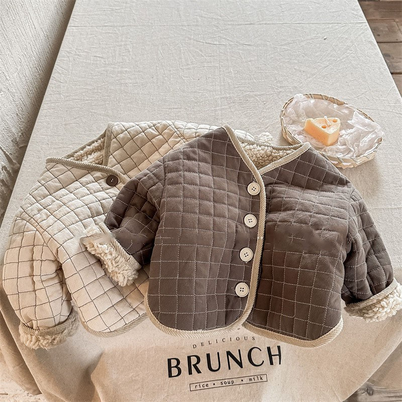 TeddySoft Gewatteerd Babyjasje Unisex | Winterjas 1–6 Jaar | Warme Katoenen Jas met Knoopsluiting & Ruitpatroon