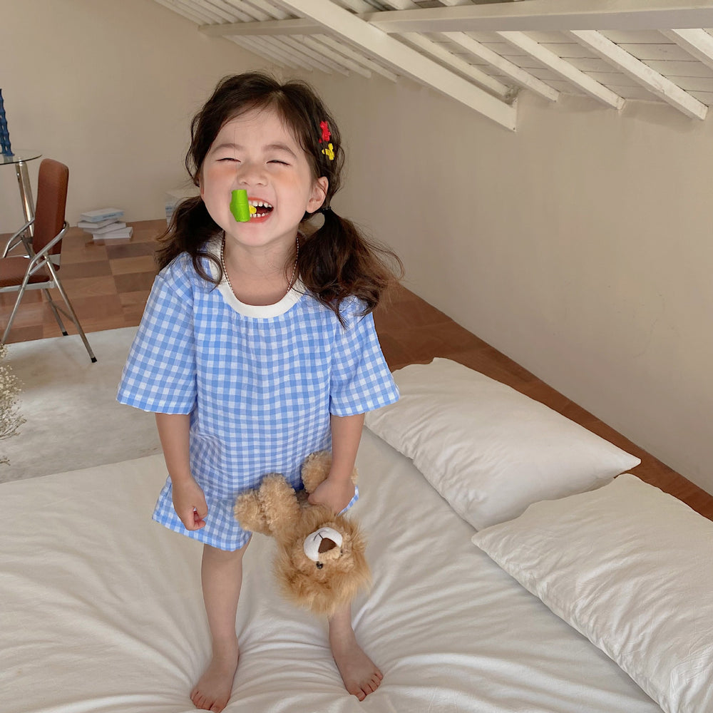 SunnyPixie Gingham Baby- & Kinder Zomerset – T-shirt & Short | Katoen | Maat 0–6 Jaar