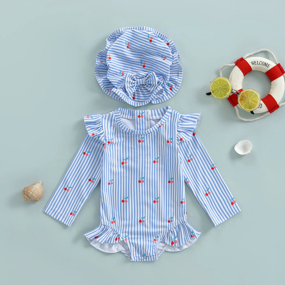 Baby Meisjes UV Zwempak met Zonnehoed – Lange Mouwen | 6M-3 jr