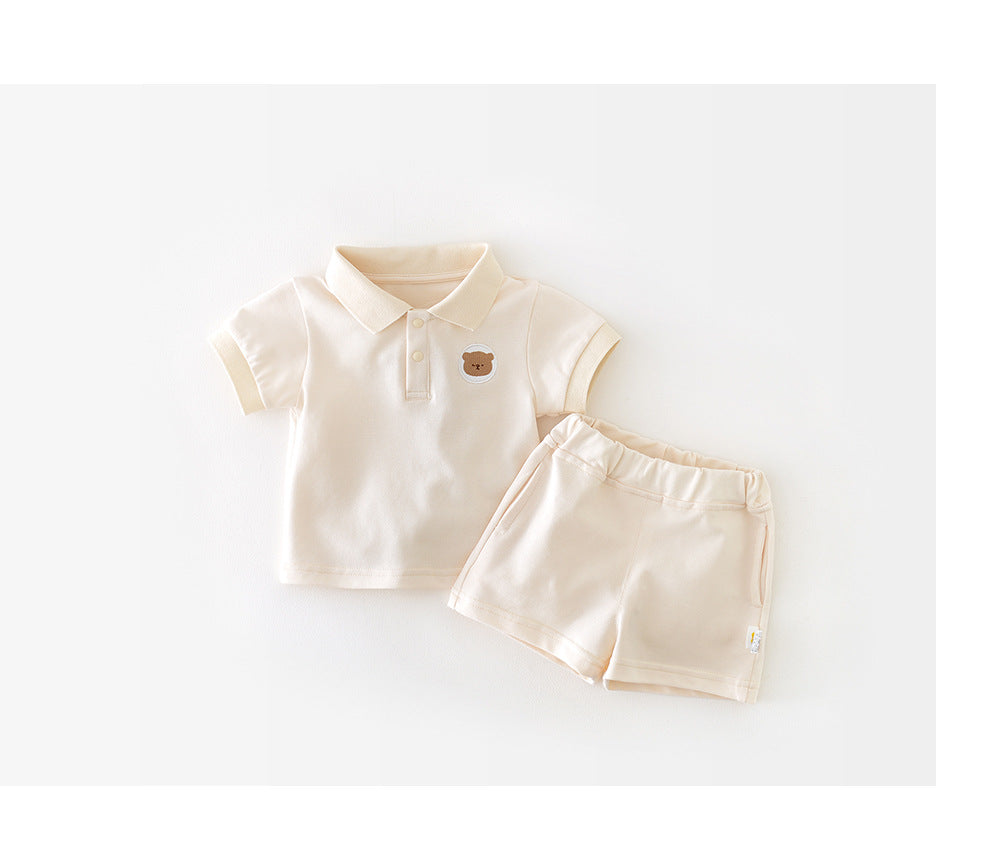 Polo Play Babyset – Zomerse Uniseks Outfit met Poloshirt en Short | Maat 0-3 Jaar | Groen & Beige