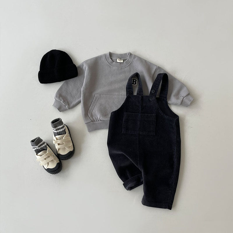 Tuinbroek met Ribbels - Unisex, Zwart/Bruin/Beige, Katoen, Maat 0-3 Jaar-More For Mini