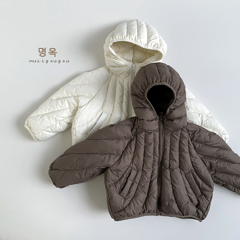 Donsjas met Capuchon - Muziyouyou Jongens, Bruin/Wit, Polyester, Maat 0-6 Jaar-More For Mini