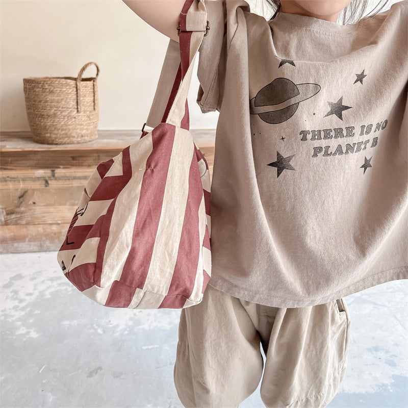 T-shirt met Print - EcoCosmo Unisex, Beige/Grijs, Katoen, Maat 0-6 Jaar