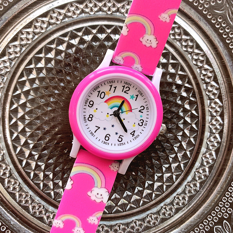 Horloge met Regenboog - Unisex, Roze/Rood/Paars/Geel/Blauw, Siliconen Band, 3+ Jaar-More For Mini