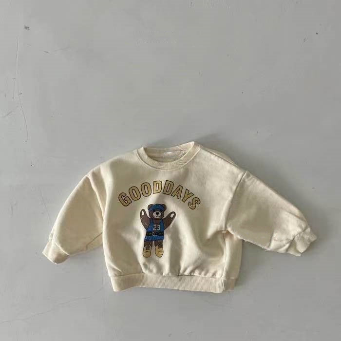 Sweater met Beerprint - GoodDays Unisex, Blauw/Oranje/Wit, Katoen, Maat 0-2 Jaar