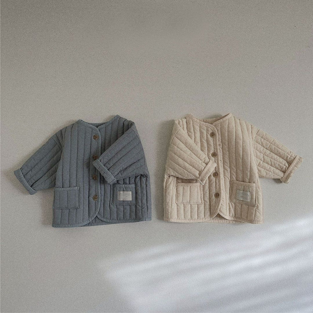 Gewatteerd Jasje - Mila & Finn Unisex, Blauw/Beige, Katoen, Maat 0-3 jaar